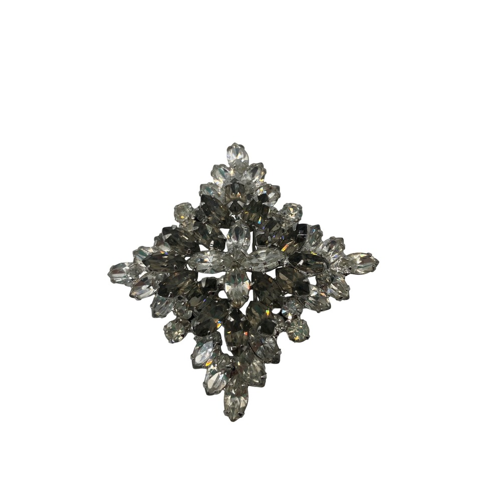 Vintage Rhinestone Brooch Diamond Shape Silver Tone Pin Jewelry‎ Sparkly